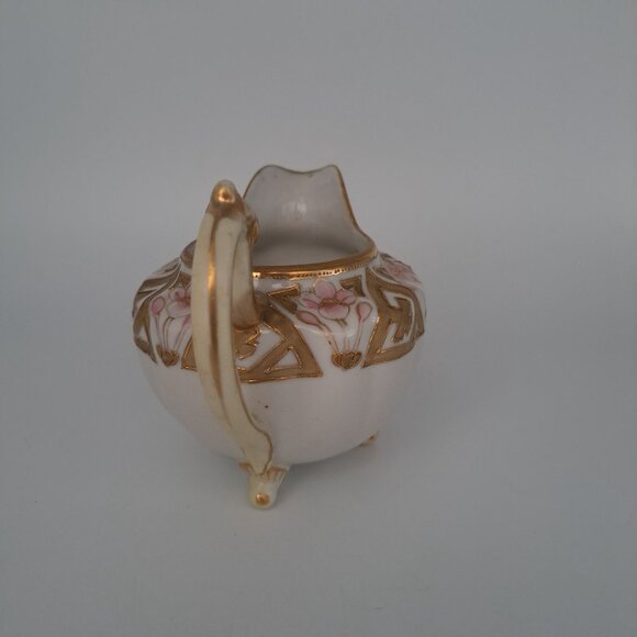 Nippon Hand-Painted Floral Cream Pitcher Gold Trim Porcelain Footed Vintage - Picture 5 of 10